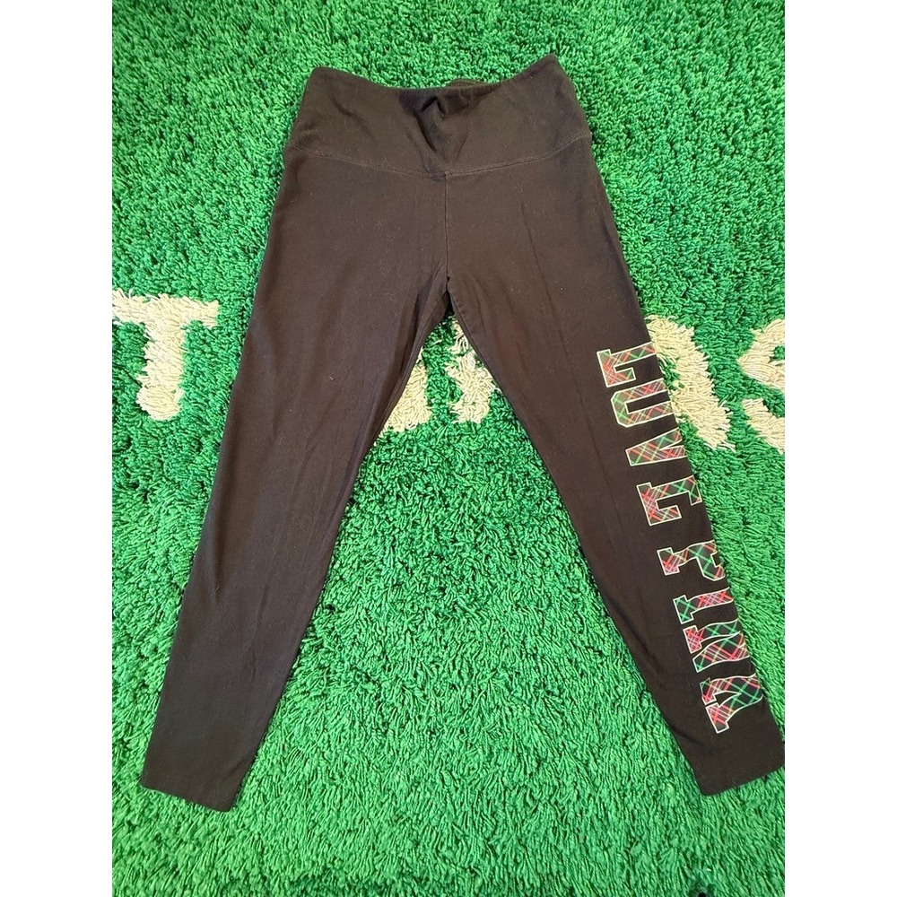 PINK Victoria's Secret Leggings Womens XL Black Good Plaid Logo High Waist